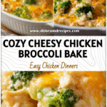 Golden cheesy chicken broccoli rice casserole baked with melty cheese and tender broccoli florets.
